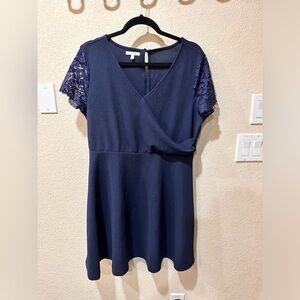 Maurice, navy blue with lace sleeves dress, size XL